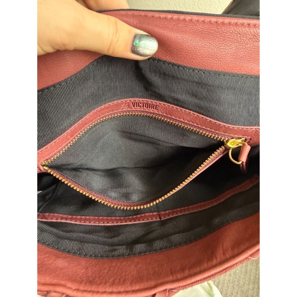 Pour La Victoire Knotted Leather & Canvas Satchel Shoulder Bag in Oxblood & Gold - Picture 10 of 15
